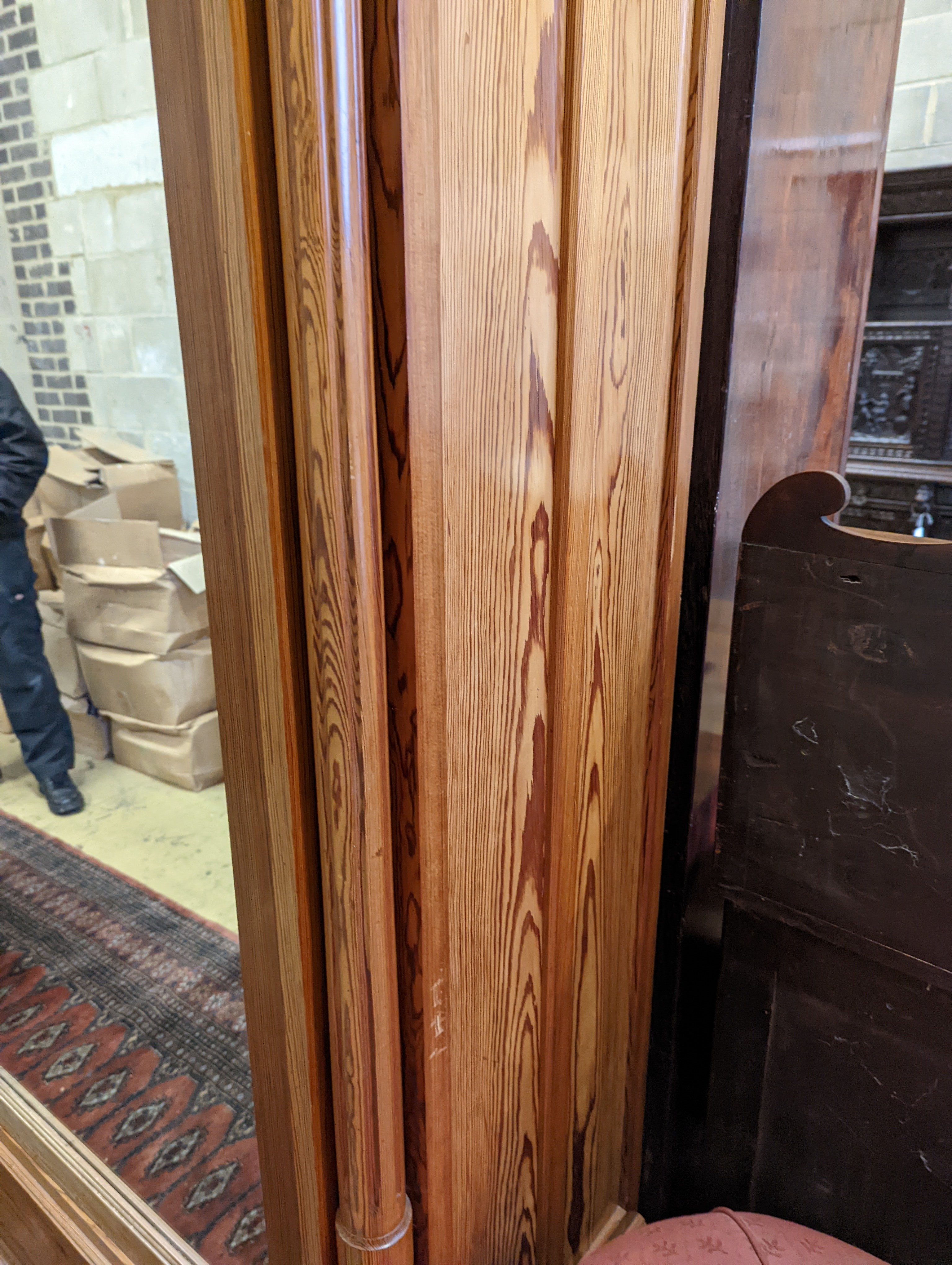 A 19th century French pitch pine mirrored armoire, width 107cm, depth 48cm, height 232cm